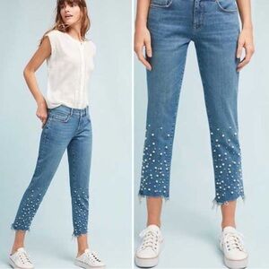 Pilcro and the Letterpress Light Blue Ankle Jeans with Pearl Details